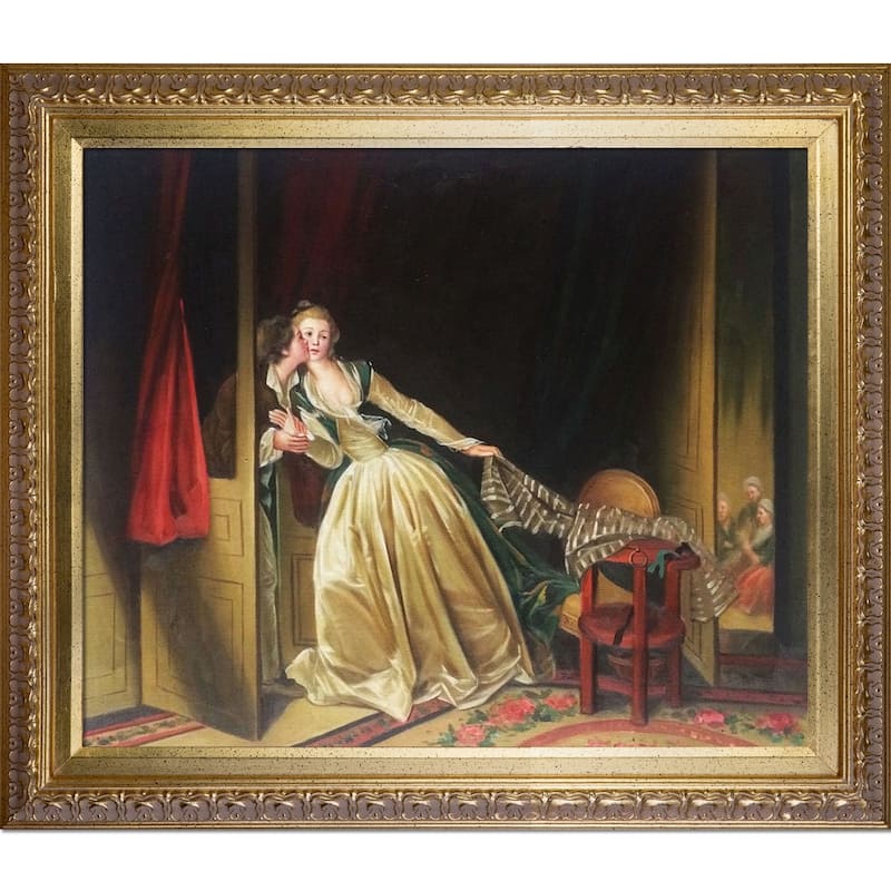 La Pastiche Jean-Honore Fragonard 'The Stolen Kiss' Hand Painted Oil Reproduction