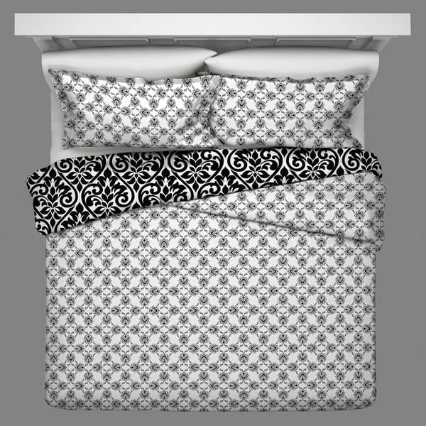 Gray Damask Tanner Reversible Comforter Set (queen) - Marble Hill