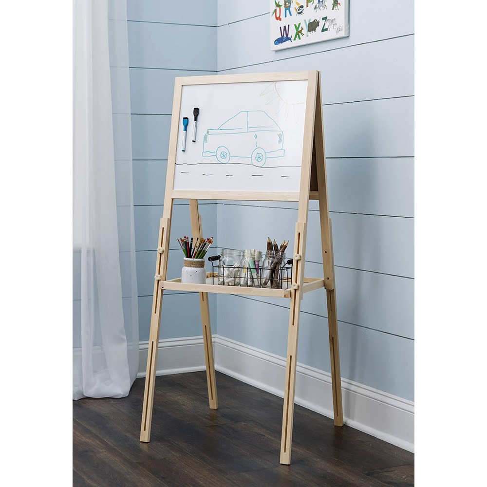 White Wood Chalkboard Easel with Display Shelves – MyGift