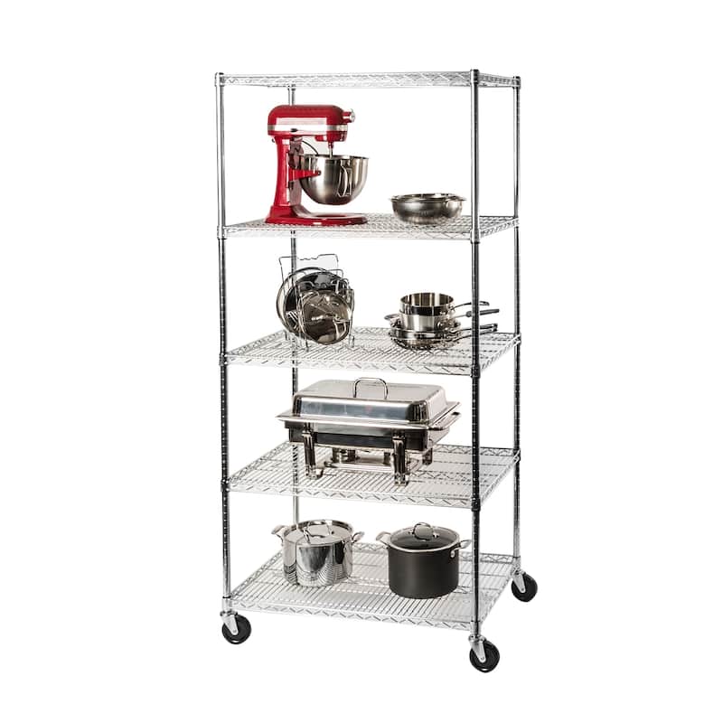 Seville Classics 36 in W x 24 in D x 72 in H, UltraDurable Commercial-Grade 5-Tier NSF-Certified Wire Shelving with Wheels