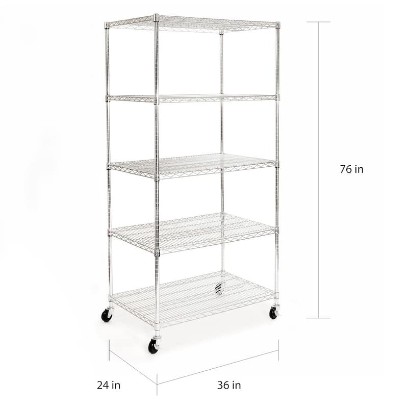 Seville Classics 36 in W x 24 in D x 72 in H, UltraDurable Commercial-Grade 5-Tier NSF-Certified Wire Shelving with Wheels