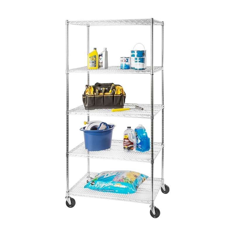 Seville Classics 36 in W x 24 in D x 72 in H, UltraDurable Commercial-Grade 5-Tier NSF-Certified Wire Shelving with Wheels