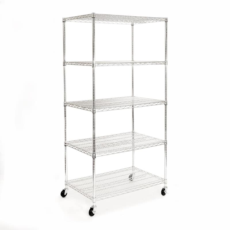 Seville Classics 36 in W x 24 in D x 72 in H, UltraDurable Commercial-Grade 5-Tier NSF-Certified Wire Shelving with Wheels