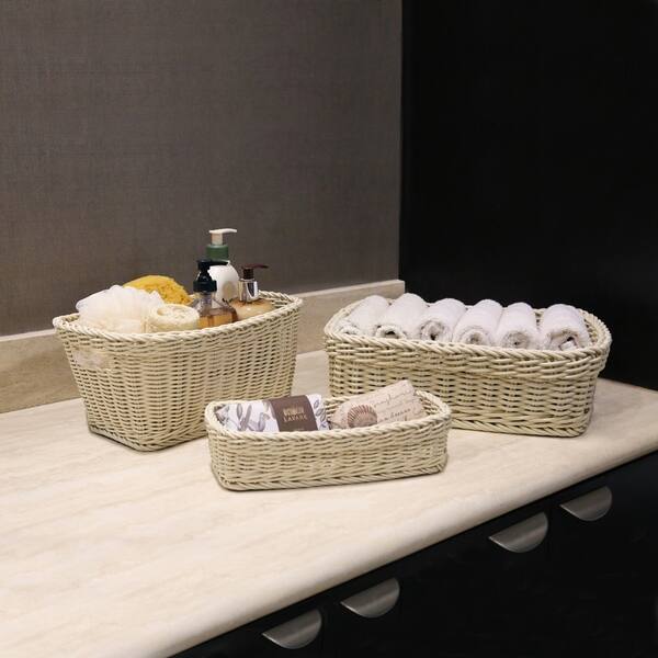 Better Homes & Gardens Poly Rattan Storage Basket Set with Handles, 2-Piece