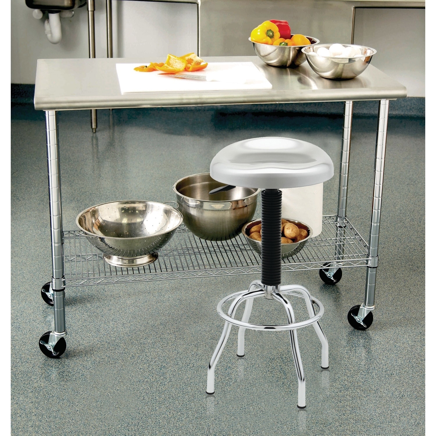 Seville Classics Contoured Silver Metallic Stainless Steel Work Stool
