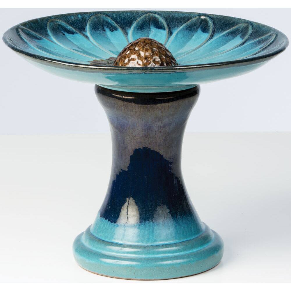 Alfresco Home Daisy Ceramic Birdbath - Navy