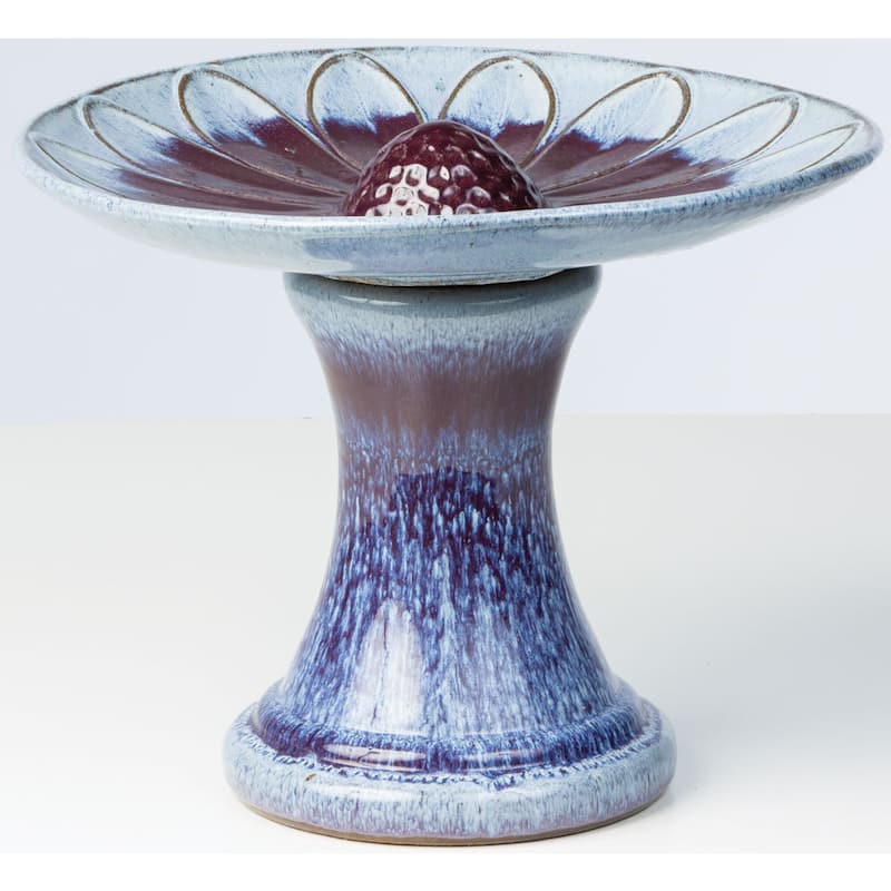 Alfresco Home Daisy Ceramic Birdbath - Blue