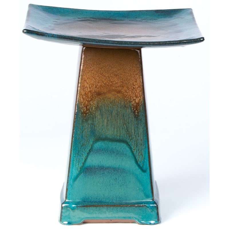 Alfresco Home Large Zen Ceramic Birdbath - Aqua