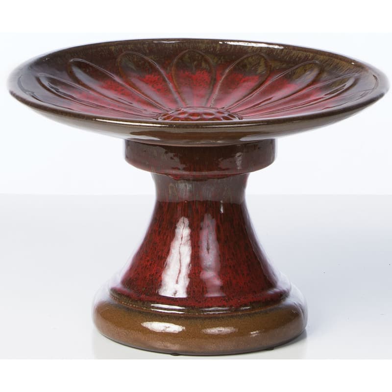 Alfresco Home Daisy Ceramic Birdbath - Red