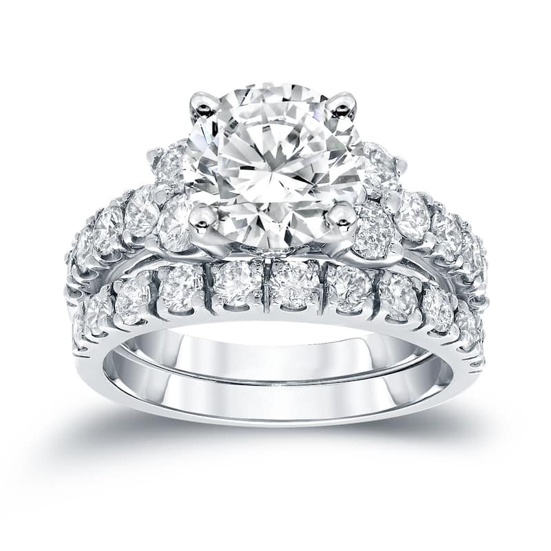 Auriya 3 1/2ctw Round Diamond Engagement Ring Set 14k Gold Certified