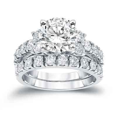 Auriya 3 1/2ctw Round Diamond Engagement Ring Set 14k Gold Certified