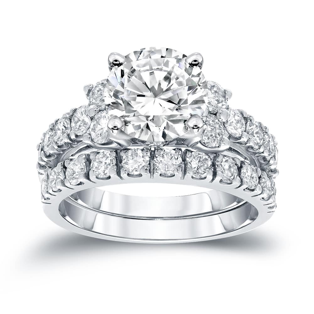 Auriya 3 1/2ctw Round Diamond Engagement Ring Set 14k Gold Certified
