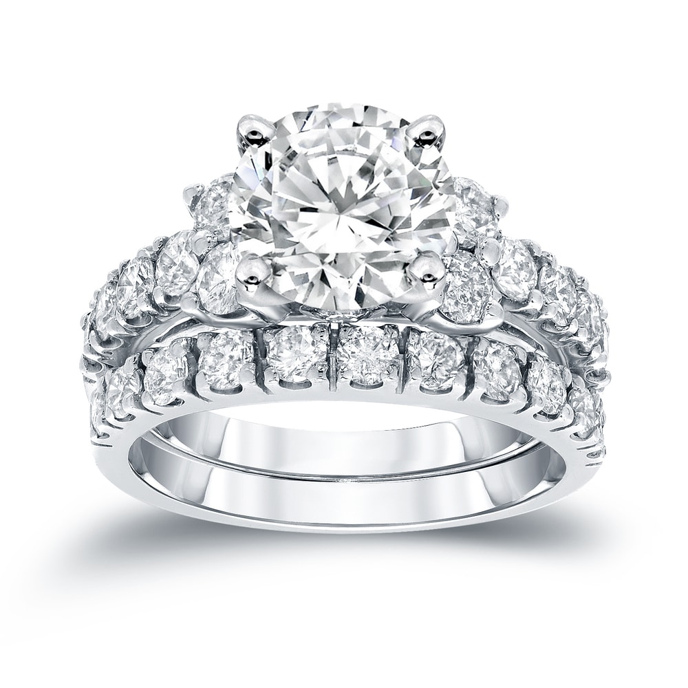 Auriya 3 1/2ctw Round Diamond Engagement Ring Set 14k Gold Certified