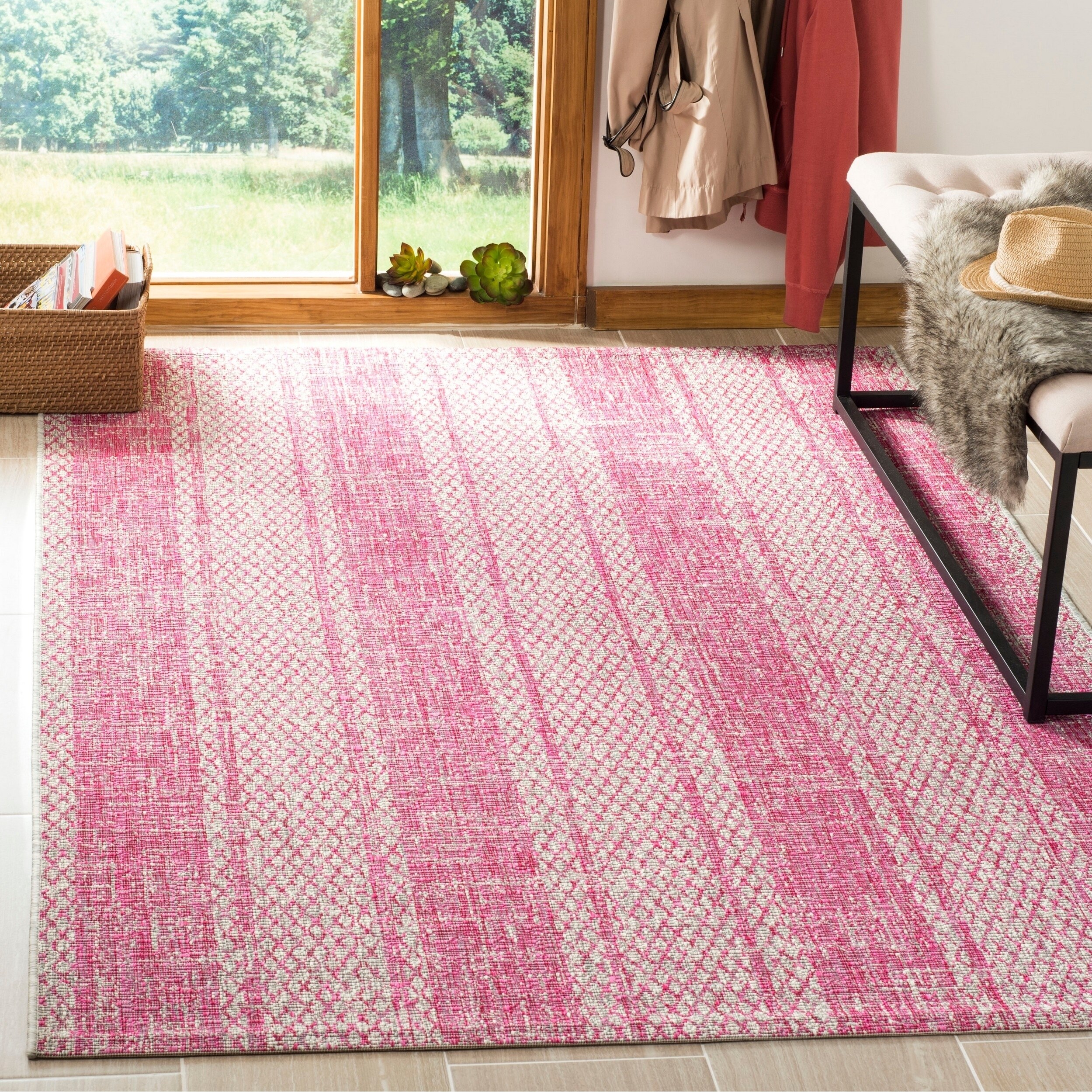 Shop Safavieh Courtyard Moroccan Indoor/Outdoor Grey/ Pink Area Rug 6