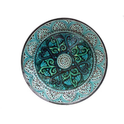 Handmade Engraved Turquoise Ceramic Plate (Morocco)