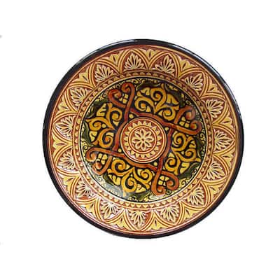 Handmade Engraved Marigold Ceramic Plate (Morocco)