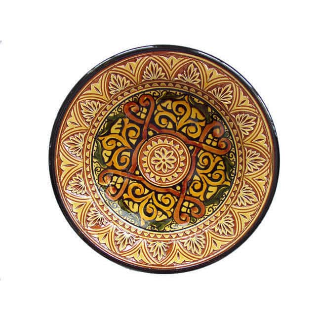 Handmade Engraved Marigold Ceramic Plate (Morocco)