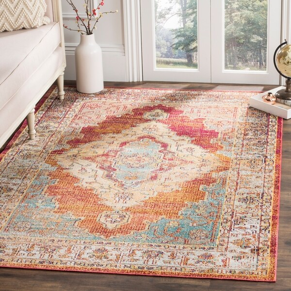 Safavieh Crystal Watercolor Medallion Orange Blue Area Rug 8 Safavieh Crystal Watercolor Medallion Orange Blue Area Rug 8 X27 X 10