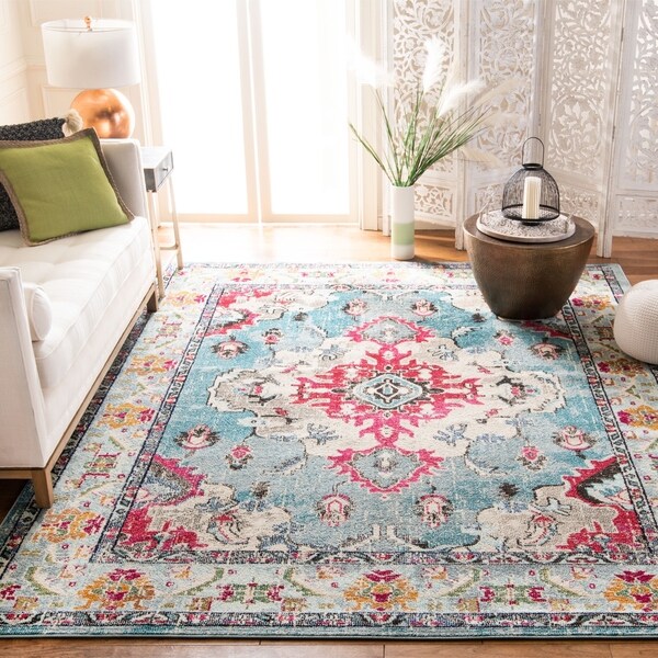 Safavieh Monaco Amelie Vintage Medallion Light Blue/ Fuchsia Rug - 10' x 14'
