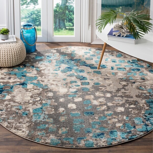 Safavieh Monaco Abstract Watercolor Grey / Blue Distressed Rug - 9' Round
