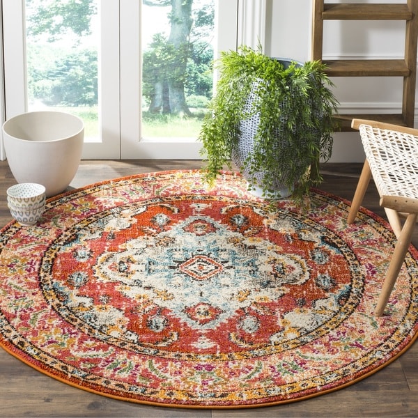 Safavieh Monaco Bohemian Medallion Orange/ Light Blue Distressed Area Rug - 3' Round