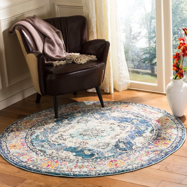 Safavieh Monaco Bohemian Medallion Navy/ Light Blue Distressed Rug - 3' Round