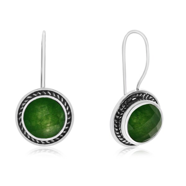 6 1 2 Tgw Green Jade Earrings In Sterling Silver With Rope 6 1 2 Tgw Green Jade Earrings In Sterling Silver With Rope Detail
