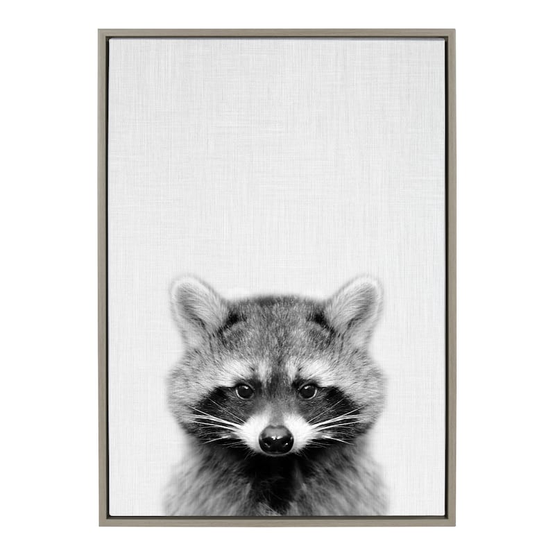 Kate and Laurel Sylvie Raccoon Framed Canvas by Simon Te Tai - 23x33 - Plastic - Grey
