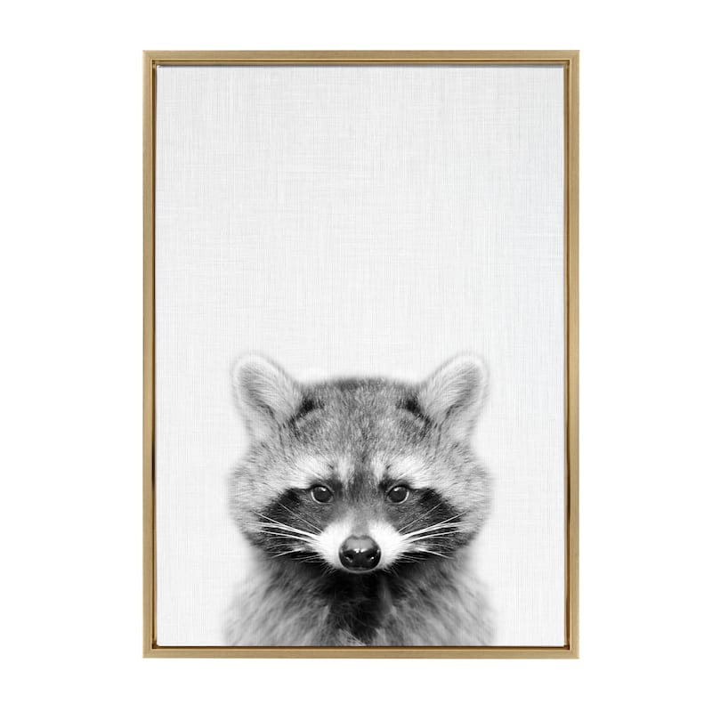 Kate and Laurel Sylvie Raccoon Framed Canvas by Simon Te Tai - 23x33 - Plastic - Gold
