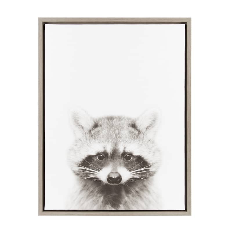 Kate and Laurel Sylvie Raccoon Framed Canvas by Simon Te Tai - 18x24 - Plastic - Grey
