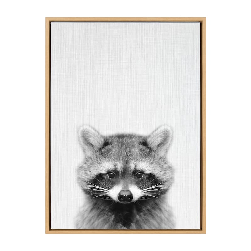 Kate and Laurel Sylvie Raccoon Framed Canvas by Simon Te Tai - 23x33 - Plastic - Natural