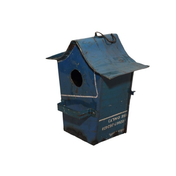 Recycled Oil Drum Sculpture BIRDIE in shape of stylized bird house.