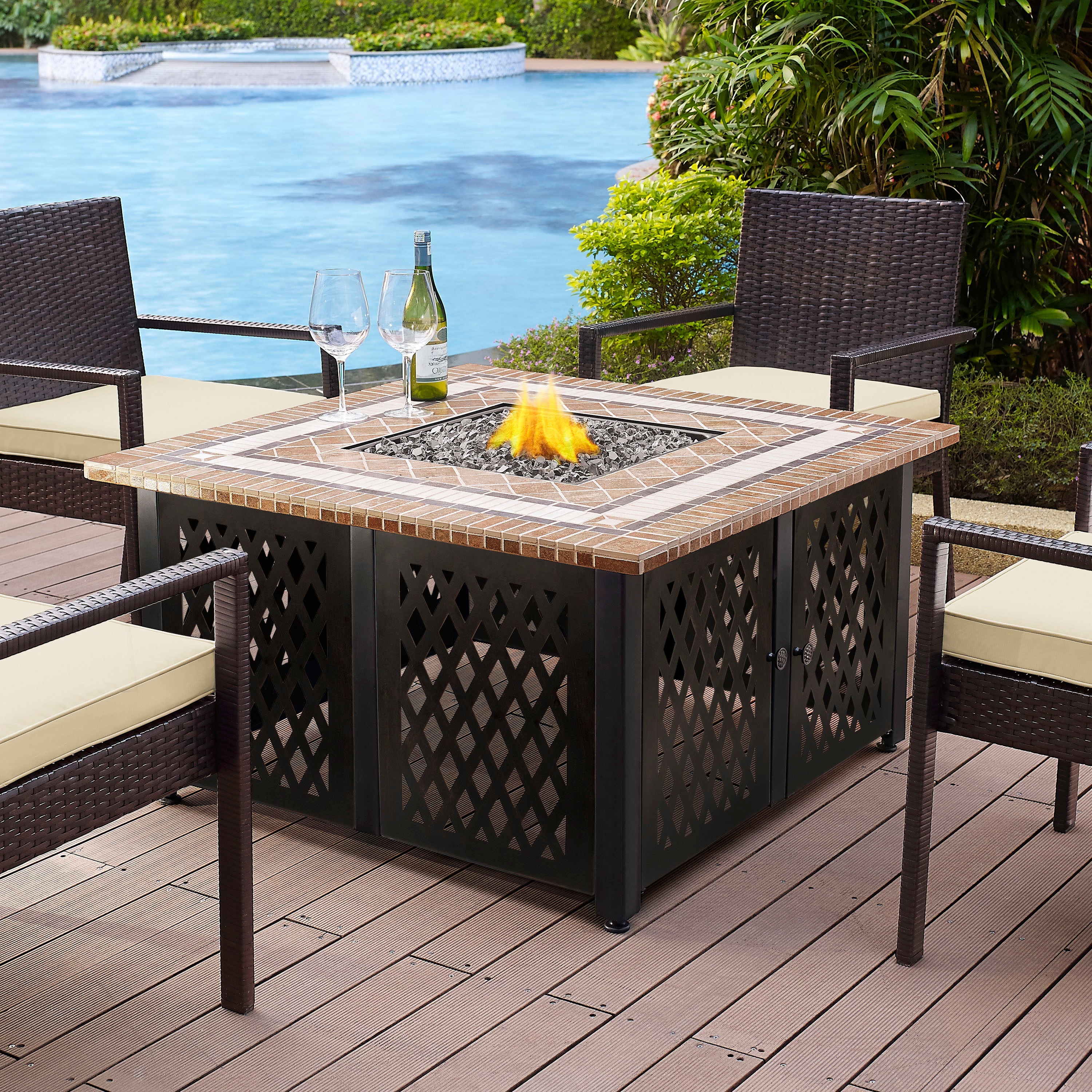 Tucson Outdoor Stone Top Propane Fire Table - Bed Bath & Beyond