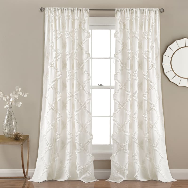 Lush Decor Ruffle Diamond Curtain Panel Pair - 52" W X 84" L - White