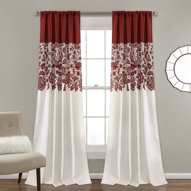 Lush Decor Estate Garden Room Darkening Window Curtain Panel Pair - 84 Inches - Red