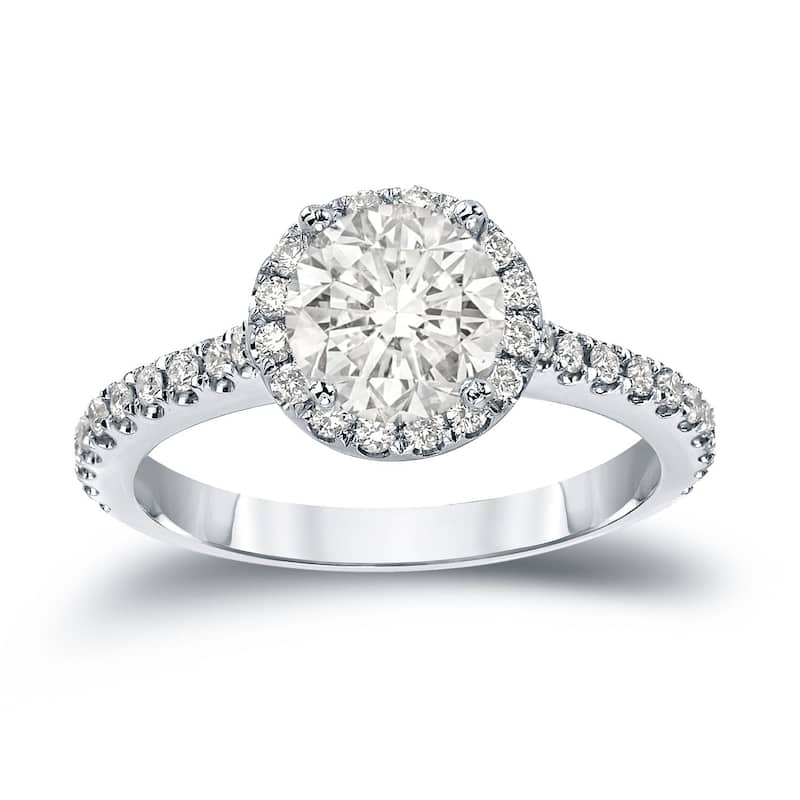 Auriya 1 1/3ctw Round Halo Diamond Engagement Ring 14k Gold (J-K, I1-I2) - 4 - White