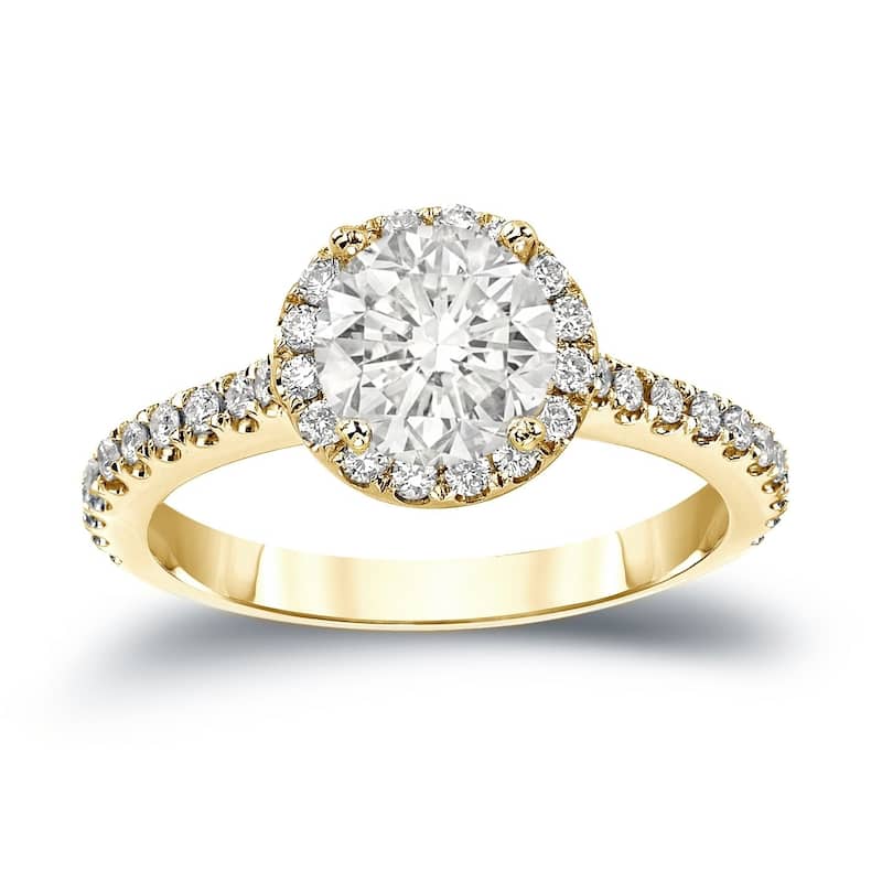 Auriya 1 1/3ctw Round Halo Diamond Engagement Ring 14k Gold (J-K, I1-I2) - 5.5 - Yellow