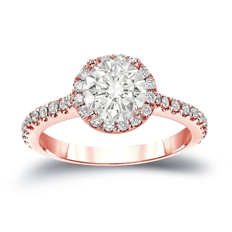 Auriya 1 1/3ctw Round Halo Diamond Engagement Ring 14k Gold (J-K, I1-I2) - 4 - Rose