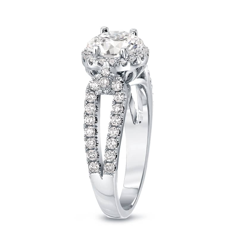 14k Gold Round 1ct TDW Certified Diamond Halo Engagement Ring by Auriya (J-K, I1-I2)