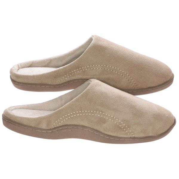 Men's Memory Foam Slippers - Indoor or Outdoor Fleece House Shoes with Side Stitches for Men Beige Size 7-8 (As Item) - Bed & Beyond 15200042