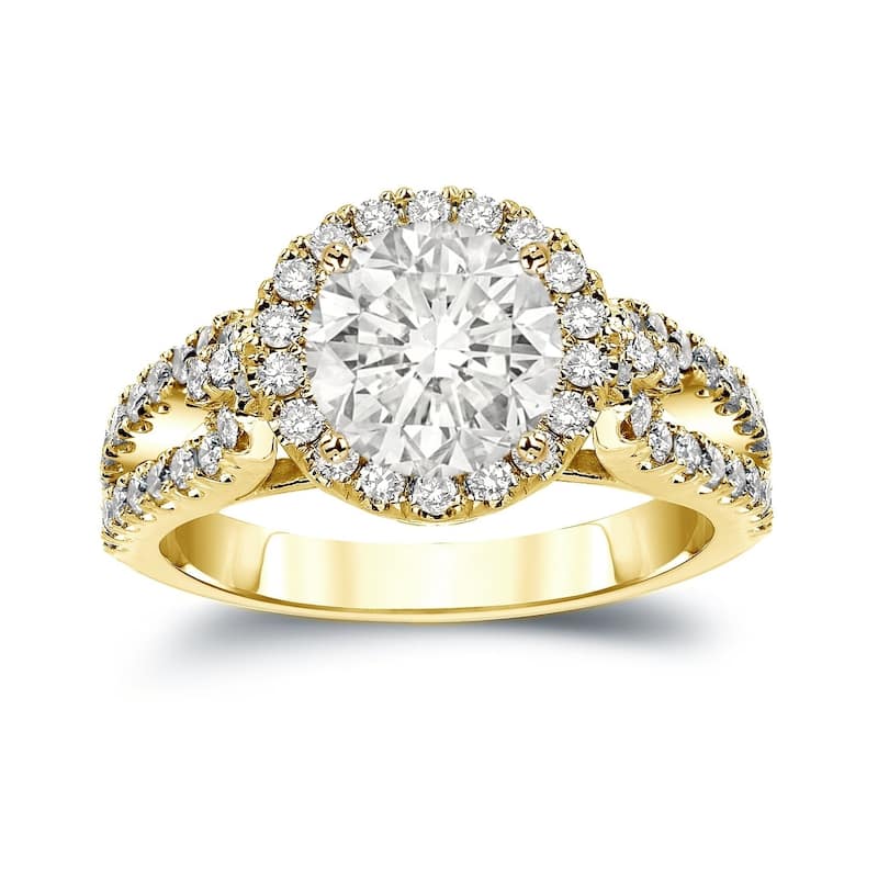 Auriya Round 2 1/3ctw Halo Diamond Engagement Ring 14k Gold (J-K, I1-I2) - 4 - Yellow