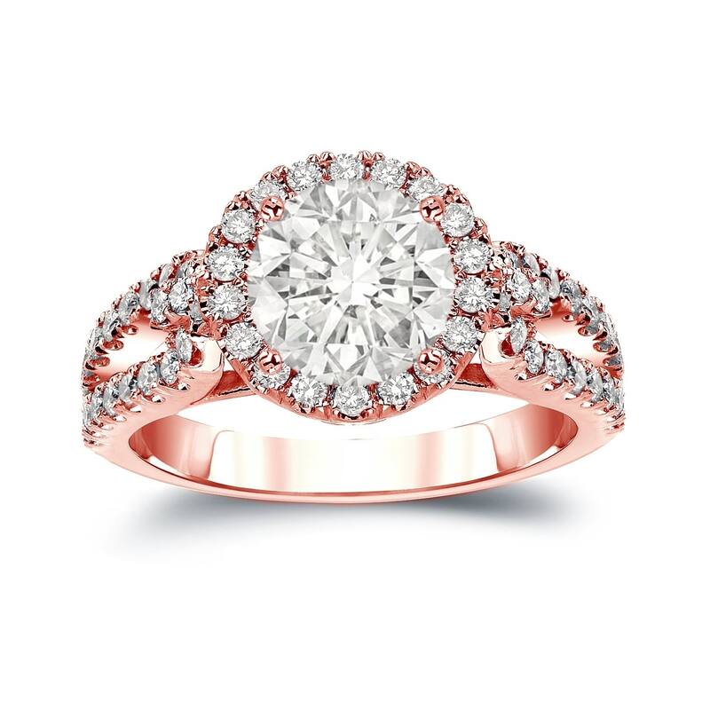 Auriya Round 2 1/3ctw Halo Diamond Engagement Ring 14k Gold (J-K, I1-I2) - 4 - Rose