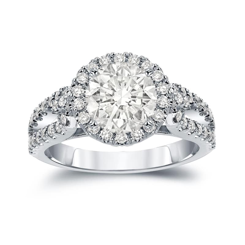 Auriya Round 2 1/3ctw Halo Diamond Engagement Ring 14k Gold (J-K, I1-I2) - 4 - White