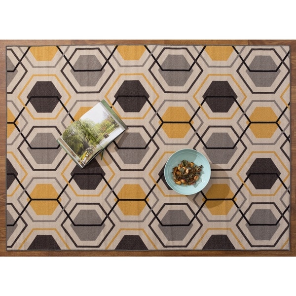 Yellow Black Grey Nylon Geometric Stripe Nonskid Area Rug 5 3 Yellow Black Grey Nylon Geometric Stripe Nonskid Area Rug 5 X27