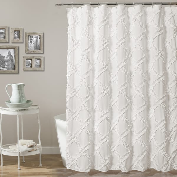 slide 2 of 16, Lush Decor Ruffle Diamond Shower Curtain White