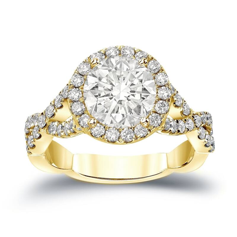 Auriya Twisted Split Shank 2 3/4ctw Halo Diamond Engagement Ring 14K Gold - 4 - Yellow