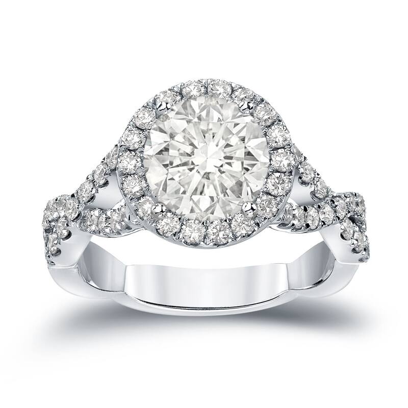 Auriya Twisted Split Shank 2 3/4ctw Halo Diamond Engagement Ring 14K Gold - 4 - White