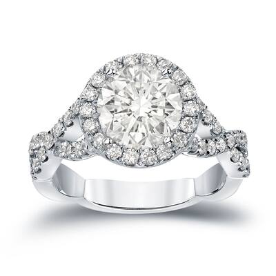 Auriya Twisted Split Shank 2 3/4ctw Halo Diamond Engagement Ring 14K Gold