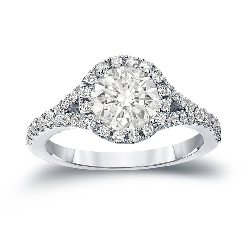 Auriya 2 carat TW Round Halo Diamond Engagement Ring 14K Gold Certified - 4.5 - White