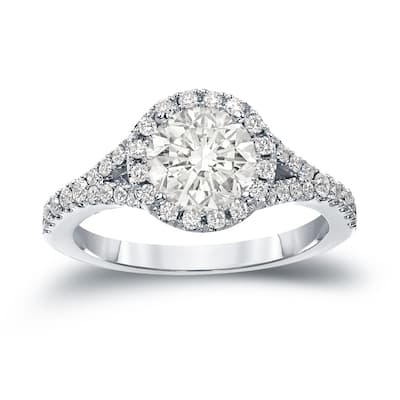 Auriya 2 carat TW Round Halo Diamond Engagement Ring 14K Gold Certified
